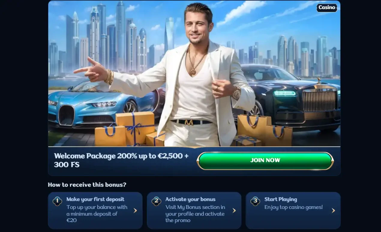 Current Millioner welcome bonus selection screen