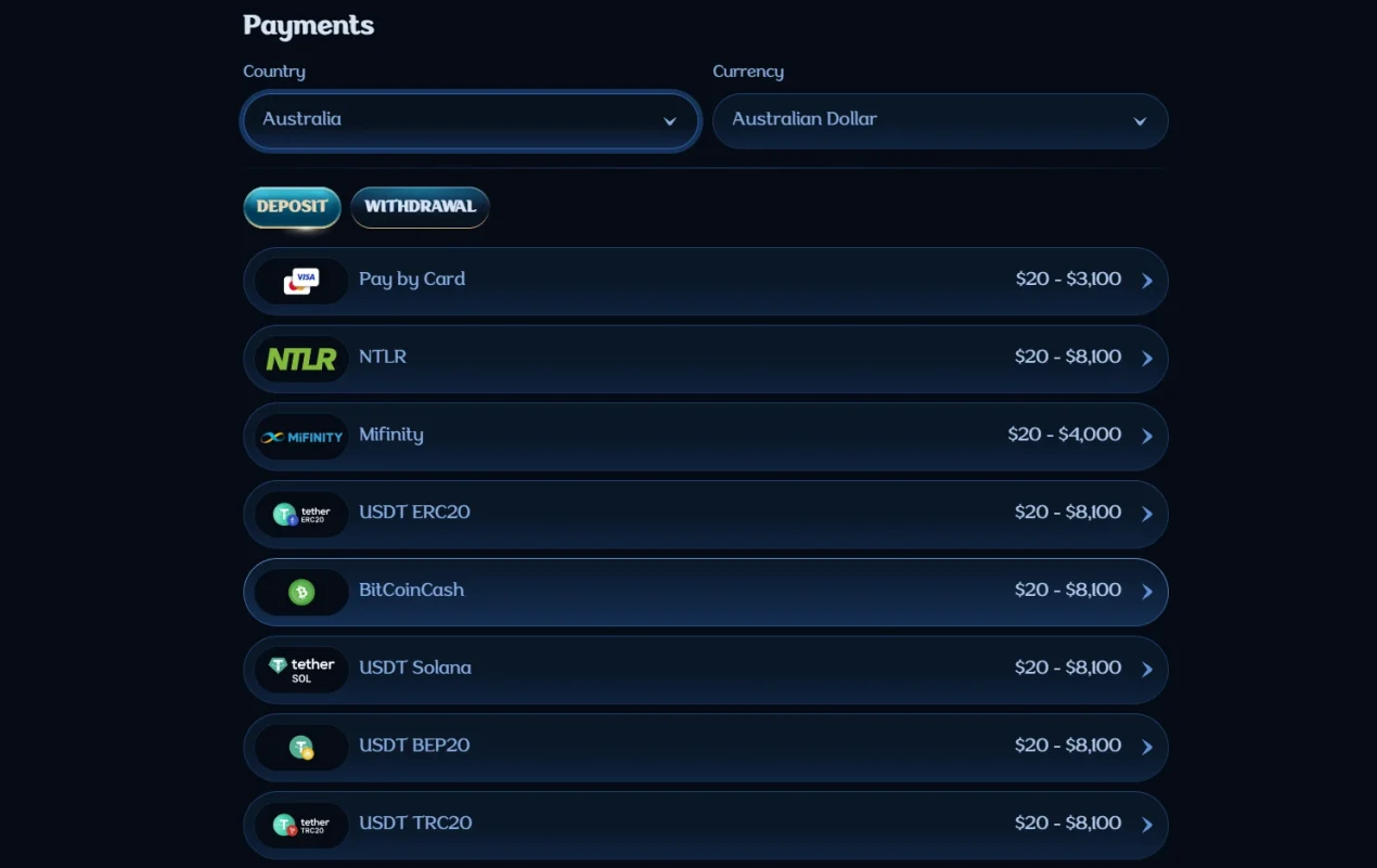 Millioner cashier payment-method interface